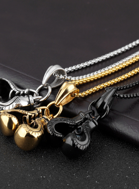 钛钢拳击手套健身运动吊坠项链