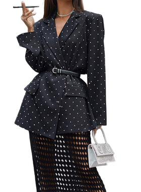 FD1456 Spring chic dot print long sleeve blazer women outfit