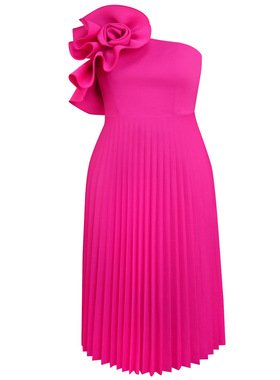 AM030536欧美时尚立体花朵连衣裙斜领百褶裙Chic Wedding dress