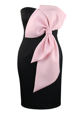 AM030304 Color Block Bow Knot Evening Dress Wedding Dresses