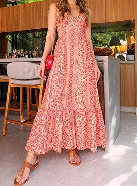 FD1584 European Chic Print Summer Beach Dress Women Dresses
