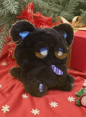 emo猫领带橹穆周边15cm棉花娃娃毛绒玩具蓝色条纹领带王橹杰同款