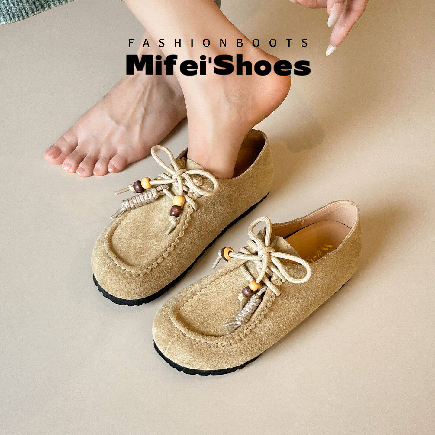 真皮版~厚底全包勃肯鞋女春季一脚蹬单鞋软底休闲袋鼠鞋大码女鞋