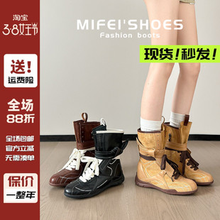 真皮~内增高复古拳击靴女2025秋冬新款美拉德马丁靴厚底中筒短靴