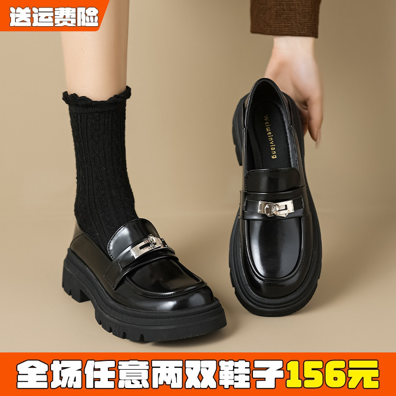 圆头黑色英伦风小皮鞋单鞋