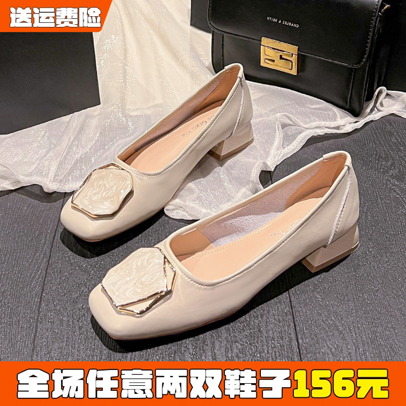 真皮粗跟鞋奶奶鞋单鞋