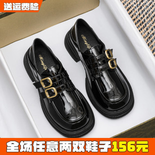 百搭单鞋 2025新款 厚底乐福鞋 大码 41到43 黑色英伦小皮鞋 女鞋 女秋季