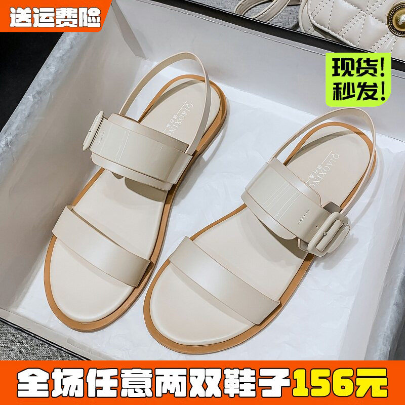 夏天百搭平底罗马凉鞋学生大码图片