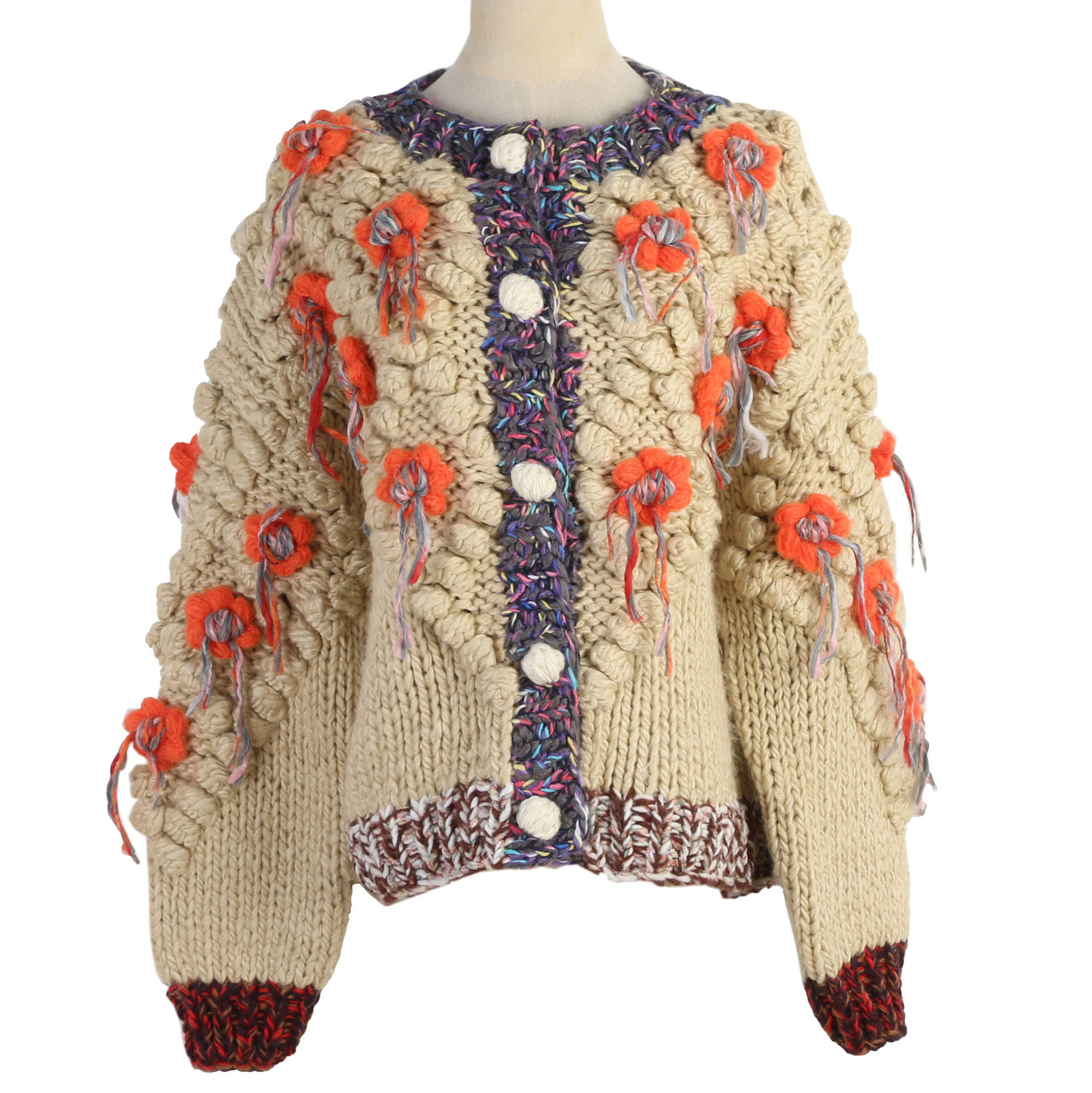 慵懒风立体花朵棒针毛衣手工编织毛衣外套宽松复古开衫上衣洋气女,女装/女士精品,连衣裙,淘宝优惠券,粉丝福利购,淘宝优惠卷