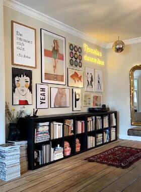 客厅开放书架儿童落地置物架方格柜实木书矮柜黑色自由组合格子柜