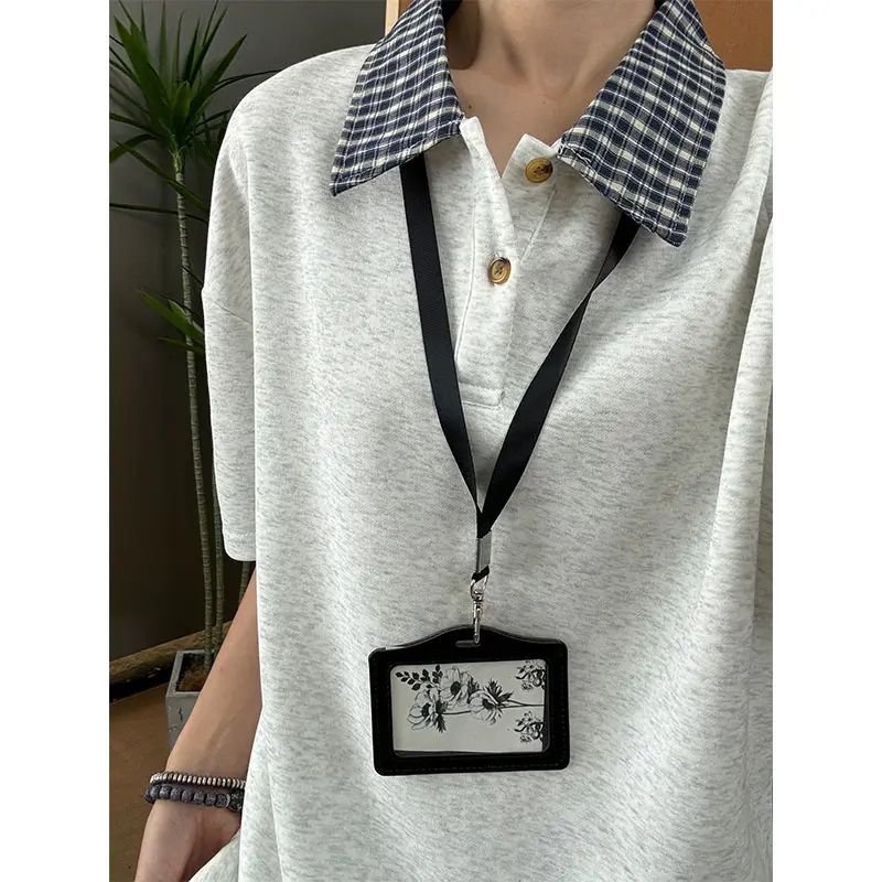 日系格子拼接polo衫男女松弛感穿搭宽松短袖cleanfit美式简约plol