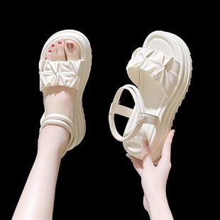 仙女风小个子34码 厚底凉鞋 外穿增高露趾松糕沙滩鞋 女2025新款 夏季