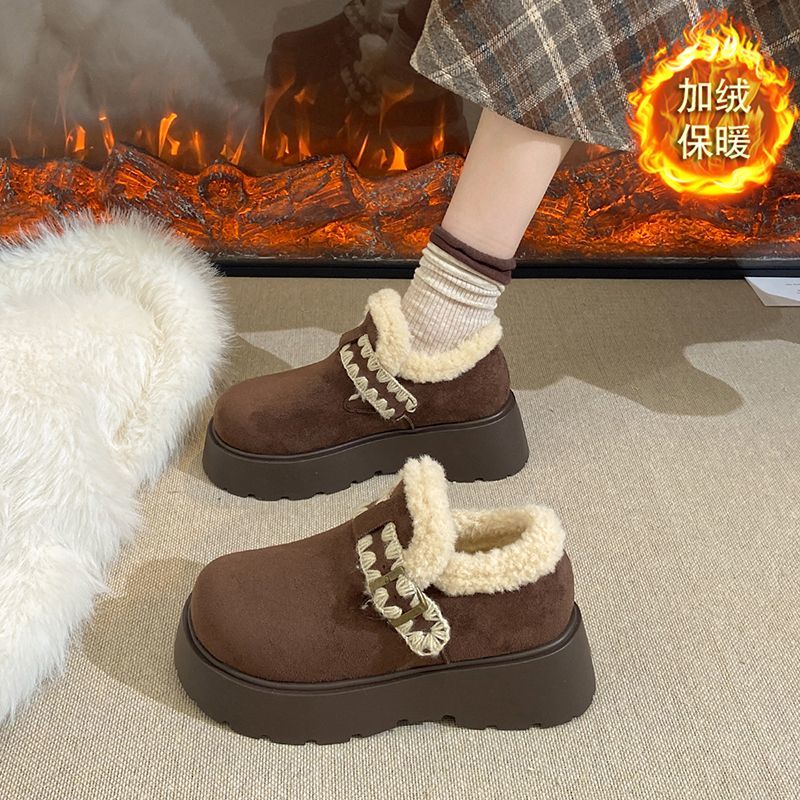 厚底增高勃肯鞋女2025新款冬季增高加绒东北雪地靴小土豆保暖棉鞋