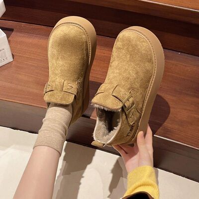 厚底勃肯鞋女2025新款冬季加绒百搭加厚保暖棉鞋休闲皮带扣雪地靴