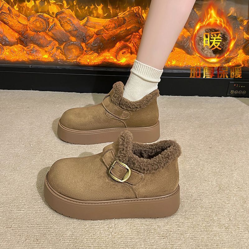 厚底增高保暖勃肯鞋女2025新款秋冬加绒加厚雪地靴外穿皮带扣棉鞋