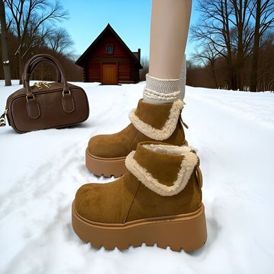 厚底增高加绒保暖勃肯鞋雪地靴女2025冬季新款小个子短靴毛毛棉鞋