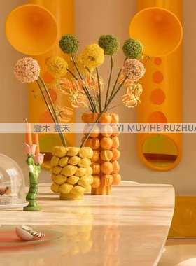 样板间儿童桌面橙子花器软装摆件
