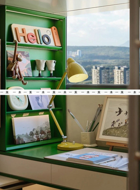 现代简约样板间儿童房绿色风书桌软装摆件绘画主题可爱创意装饰品