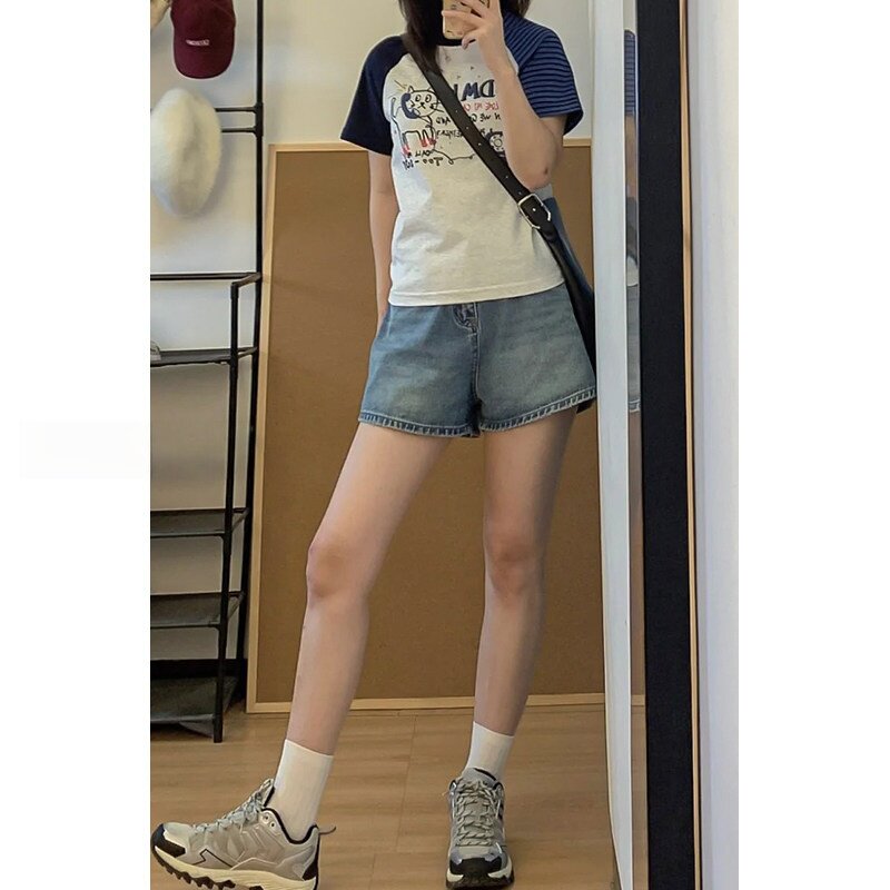 夏季高腰显瘦大码阔腿牛仔短裤