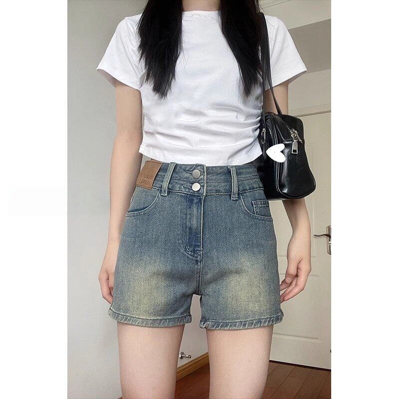 夏薄款高腰显瘦大码A字牛仔短裤