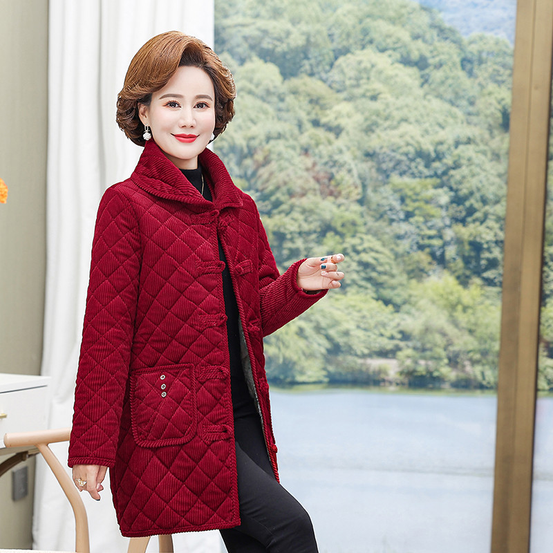 秋冬季金丝绒中老年女装加绒外套时尚棉衣保暖棉服洋气妈妈装棉袄
