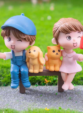 微景观手工造景可爱自拍情侣小人摆件桌面装饰迷你树脂小人摆设