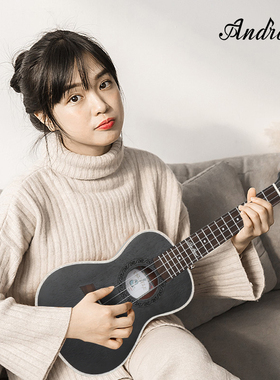 andrew安德鲁23寸桃花心木男女生30寸初学入门尤克里里黑色小吉他