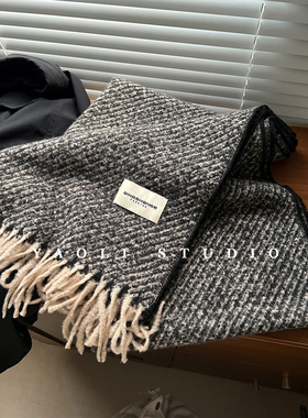 冬季新款香芋紫色雪花点点复古流苏围巾女冬季保暖仿羊绒柔软围脖