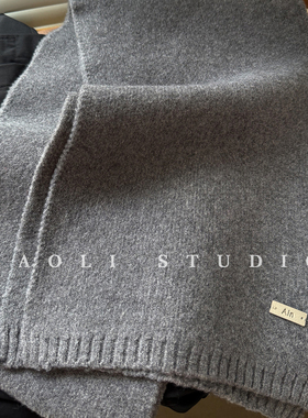 YAOLI深灰色～韩系软糯纯色针织Ain皮标围巾女秋冬保暖防寒围脖男