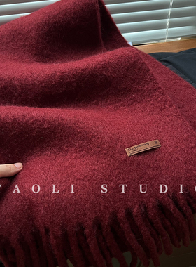 YAOLI巨显白安可拉酒红色氛围感流苏围巾女秋冬保暖防寒披肩围脖