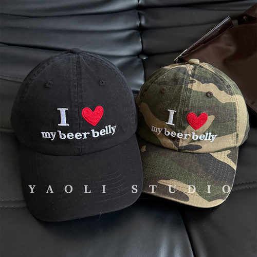 YAOLI爱心刺绣显脸小迷彩棒球帽子女春夏户外遮阳防晒软顶鸭舌帽