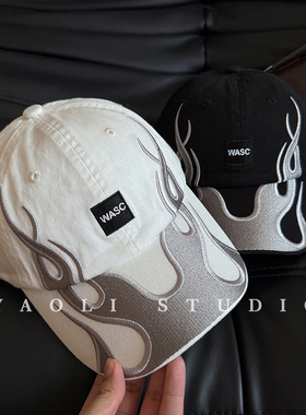 YAOLI刺绣wasc火焰显脸小棒球帽子女春夏户外遮阳防晒软顶鸭舌帽