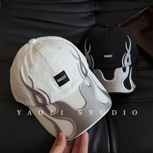 YAOLI刺绣wasc火焰显脸小棒球帽子女春夏户外遮阳防晒软顶鸭舌帽