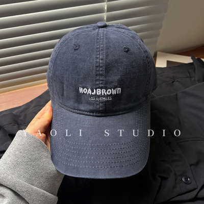 YAOLI藏青色～加大帽围美式复古HOA刺绣棒球帽子女遮阳鸭舌帽男潮