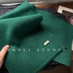 YAOLI松柏绿～韩系软糯纯色针织Ain皮标围巾女秋冬保暖防寒围脖男
