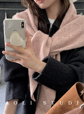 YAOLI纯净桃夭粉～韩系软糯大披肩三角形围脖女秋冬保暖防寒围巾