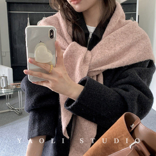 YAOLI纯净桃夭粉～韩系软糯大披肩三角形围脖女秋冬保暖防寒围巾