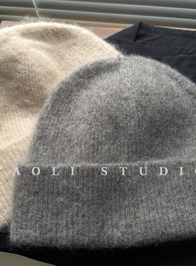 YAOLI韩系纯色针织毛绒套头帽子女秋冬保暖大头围显脸小冷帽男潮