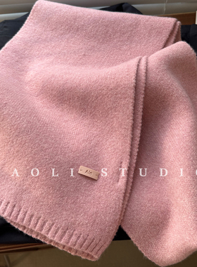YAOLI樱花粉～韩系软糯纯色针织Ain皮标围巾女秋冬保暖防寒围脖潮
