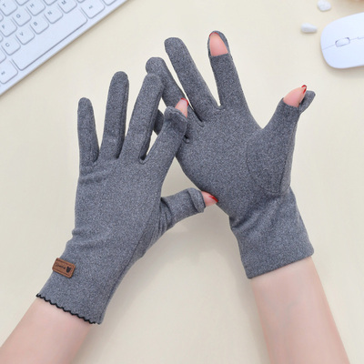 德绒韩版时尚翻盖开车弹力手套