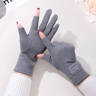 出二指露指头冬季德绒触屏保暖手套女士防寒弹力漏指春秋薄款弹力