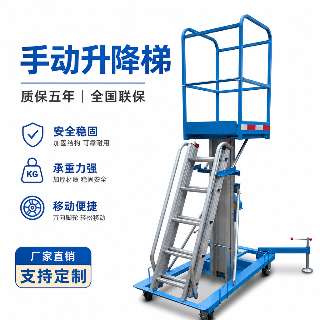 手动升降梯手摇式爬梯小型升降平台仓库专用作业车手动登高平台梯