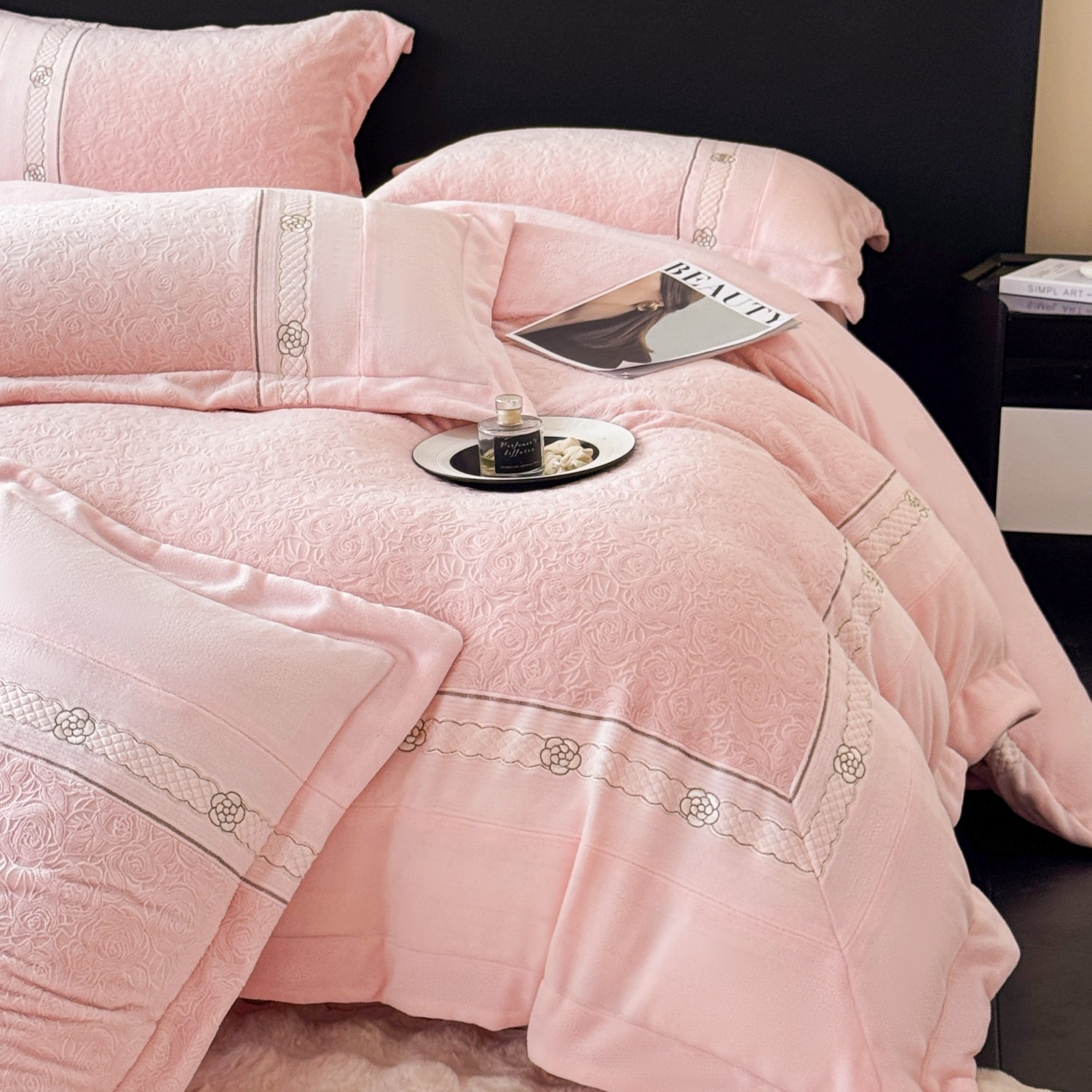 冬季防静电A类保暖牛奶绒四件套加厚雕花绒被套双面加绒床上用品4,床上用品,床品套件/四件套/多件套,淘宝优惠券,粉丝福利购,淘宝优惠卷