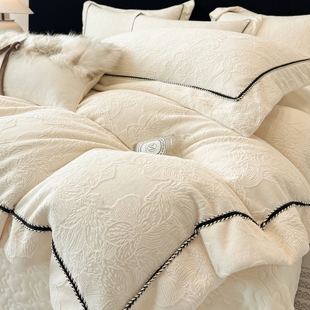 母婴A类牛奶绒保暖四件套防静电保暖珊瑚绒被套加厚床盖床上用品4