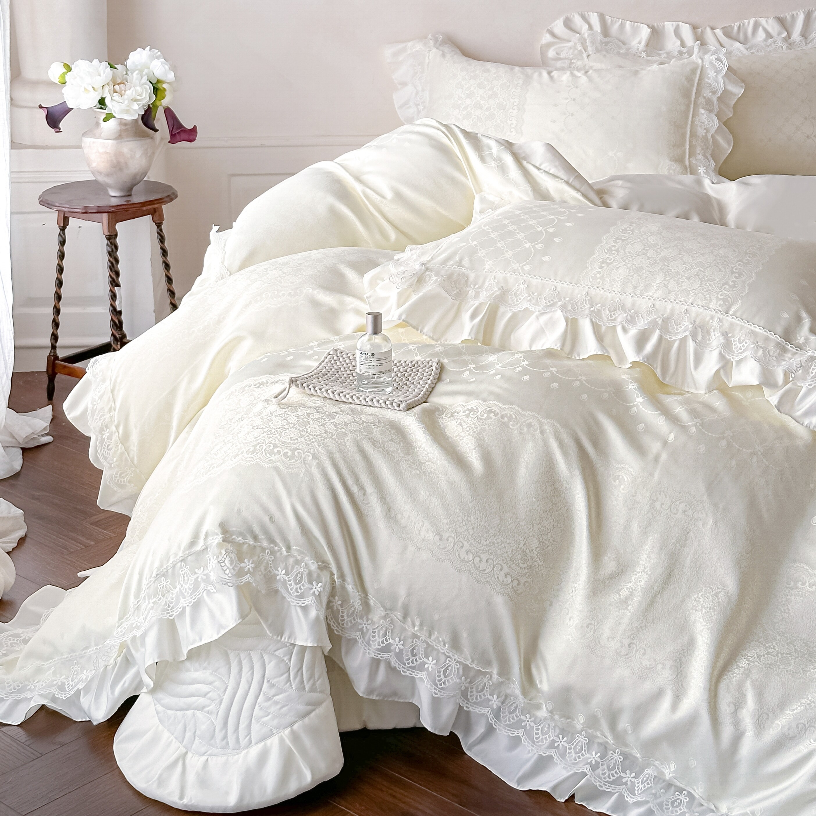 夏季公主风双面真丝四件套提花丝滑被套冰丝凉爽床笠夹棉床盖床品