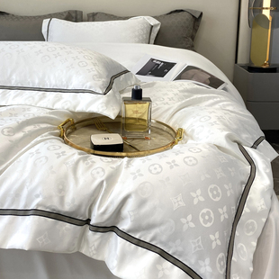 五星级酒店纯棉四件套高档欧式 床上用品 真丝滑被套全棉贡缎床笠款