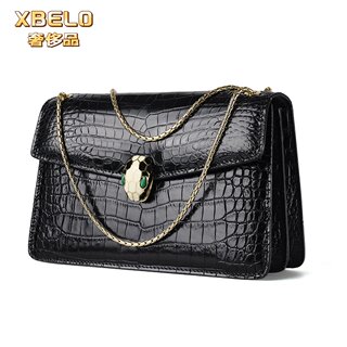 XBELO品鳄鱼肚皮女包真皮链条包气质通勤风蛇头包单肩包25CM