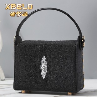 XBELO奢侈品品牌珍珠鱼皮女包盒子包高级感单肩手提包真皮小方包
