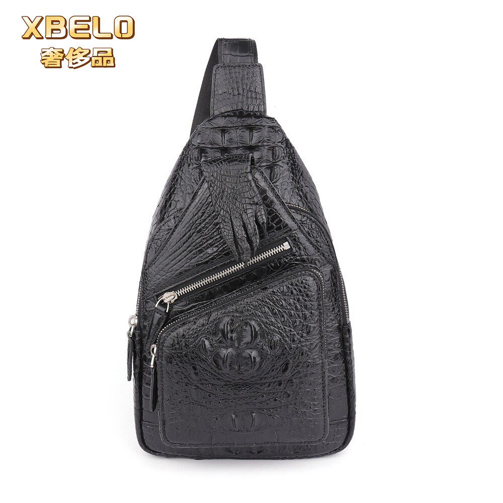 XBELO奢侈品鳄鱼皮胸包男士真皮单肩包休闲斜挎包商务通勤男包包