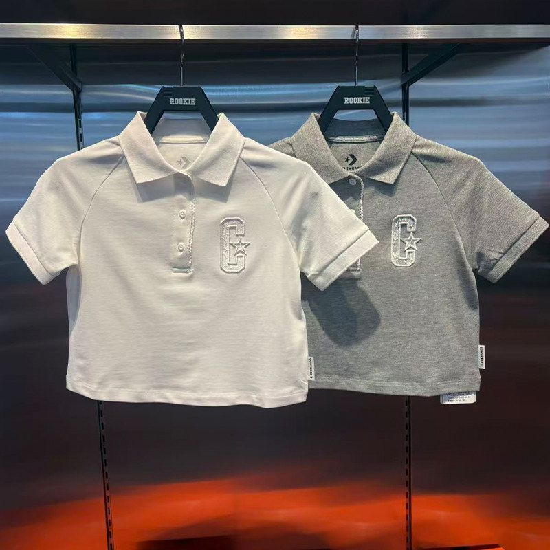 CONVERSE匡威26年夏款女童蕾丝刺绣翻领POLO衫短袖T恤CV2622345